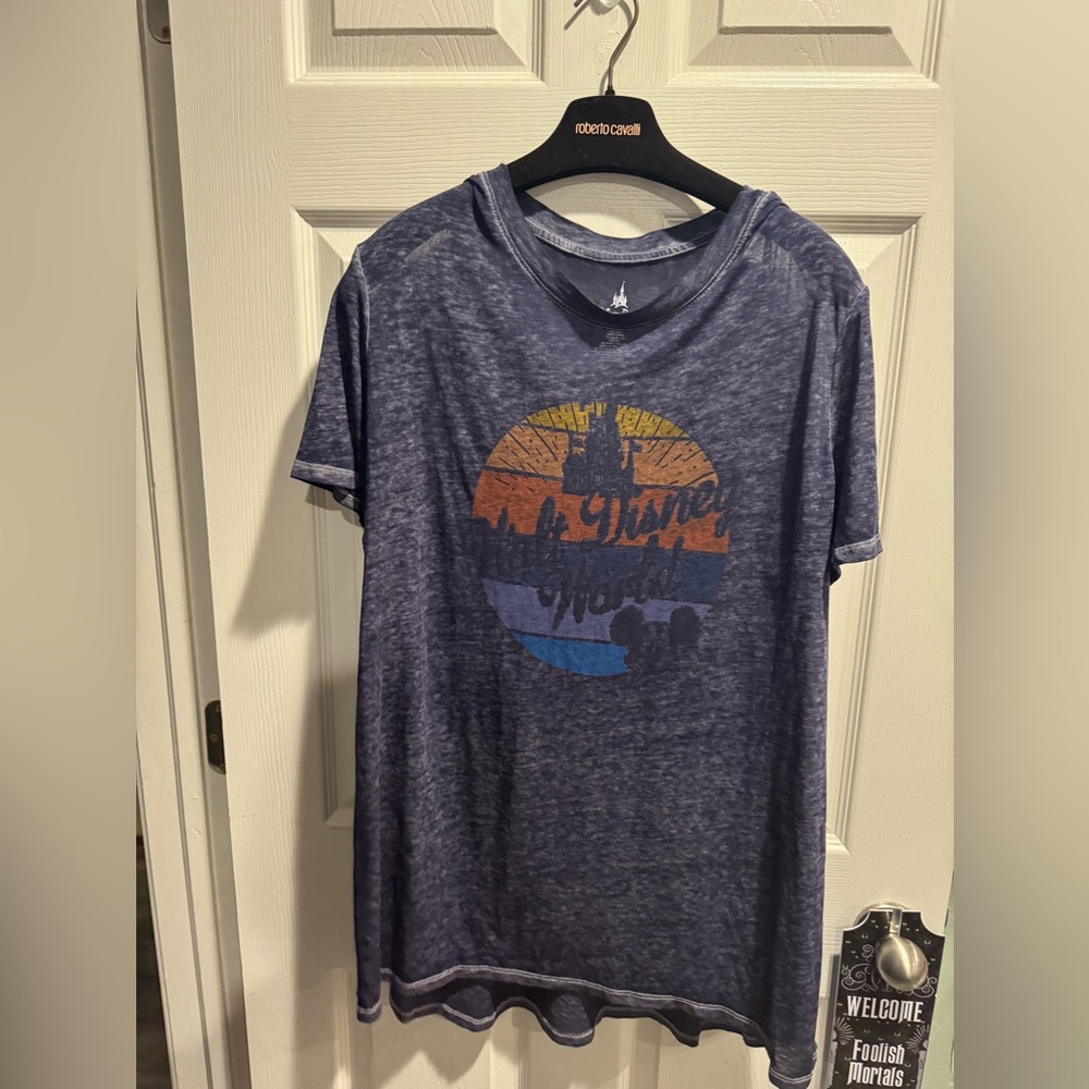 Disney Parks Walt Disney World Castle Mickey Navy Blue Burnout Tee T-Shirt XL